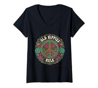 Women's Old Hippies Rule Retro Design for Old Hippy Person V-Neck T-Shirt