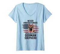 Womens Old Man with a German Shepherd Patriotic Design V-Neck T-Shirt