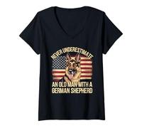 Womens Old Man with a German Shepherd Patriotic Design V-Neck T-Shirt