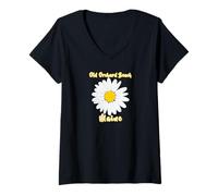 Womens Old Orchard Beach Maine Vacation Sunny Daisy Hippy Boho V-Neck T-Shirt