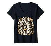Womens Old People Make Their Own Rules Senior Wise Humor - V-Neck T-Shirt