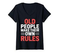 Womens Old People Make Their Own Rules Senior Wise Humor - V-Neck T-Shirt