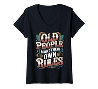 Womens Old People Make Their Own Rules Senior Wise Humor - V-Neck T-Shirt