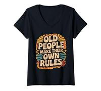 Womens Old People Make Their Own Rules Senior Wise Humor - V-Neck T-Shirt