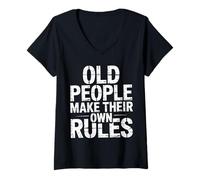 Womens Old People Make Their Own Rules Senior Wise Humor V-Neck T-Shirt