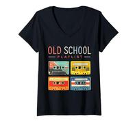 Womens Old School Playlist Sweet Retro Memories Graphic V-Neck T-Shirt