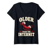 Women's Older Than The Internet Funny Retro Phone V-Neck T-Shirt
