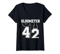 Women's Oldometer 41-42 42nd Birthday Sport Text 42 Year Old V-Neck T-Shirt
