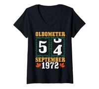 Women's Oldometer 54 Years Old Born in September 1972 Happy Birthday V-Neck T-Shirt