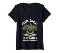 Womens Olive Shoot Generation Hebrew Roots Torah Parenting Family V-Neck T-Shirt