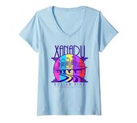 Womens Olivia Newton-John Xanadu Roller Rink Rainbow Logo V-Neck T-Shirt