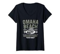Womens Omaha Beach 1944 Normandy France Never Forget V-Neck T-Shirt