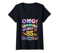 Women's OMG It's My Aunt's 85th Birthday Happy 85 Years Old V-Neck T-Shirt