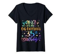 Womens OMG It's My Big Brother's 35th Birthday Sweet 35 Years Old V-Neck T-Shirt