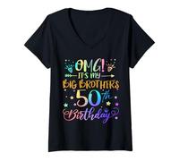 Womens OMG It's My Big Brother's 50th Birthday Sweet 50 Years Old V-Neck T-Shirt
