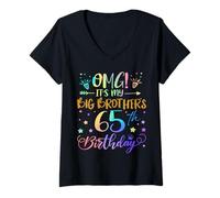 Womens OMG It's My Big Brother's 65th Birthday Sweet 65 Years Old V-Neck T-Shirt