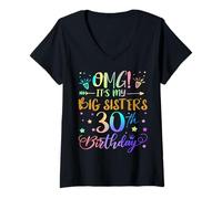 Womens OMG It's My Big Sister's 30th Birthday Sweet 30 Years Old V-Neck T-Shirt