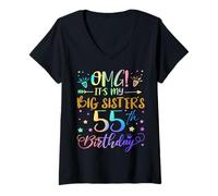Womens OMG It's My Big Sister's 55th Birthday Sweet 55 Years Old V-Neck T-Shirt