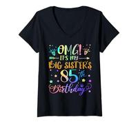 Womens OMG It's My Big Sister's 85th Birthday Sweet 85 Years Old V-Neck T-Shirt