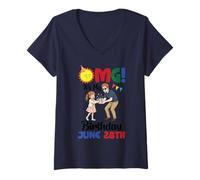 Women's OMG It's My Birthday On June 28th Happy to Me Daddy Daughter V-Neck T-Shirt