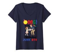 Women's OMG It's My Birthday On June 8th Happy to Me Daddy Daughter V-Neck T-Shirt