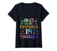 Womens OMG It's My Brother's 18th Birthday Sweet 18 Years Old V-Neck T-Shirt