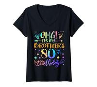 Womens OMG It's My Brother's 80th Birthday Sweet 80 Years Old V-Neck T-Shirt