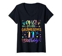 Womens OMG It's My Grandson's 11th Birthday Sweet 11 Years Old V-Neck T-Shirt