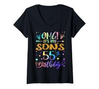 Womens OMG It's My Son's 55th Birthday Sweet 55 Years Old V-Neck T-Shirt