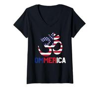 Womens Ommerica OM Yoga American Flag 4th of July Yogi Yogini V-Neck T-Shirt