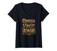 Women's Omnia Vincit Amor All is Conquered by Love V-Neck T-Shirt