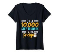 Womens On A 10000 Step Journey to The Fridge Walking 10000 Steps V-Neck T-Shirt