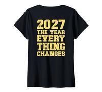 Womens ON Back 2027 The Year Everything Changes First Open Contact V-Neck T-Shirt
