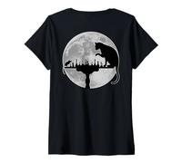 Women's (On Back) Funny Chess Lover Player Cat Vs Mouse Moonlight V-Neck T-Shirt