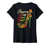 Women's (On Back) Stepping Into Juneteenth 1865 High Heels Melanin V-Neck T-Shirt