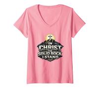 Women's On Christ The Solid Rock I Stand Christian Faith Gift V-Neck T-Shirt