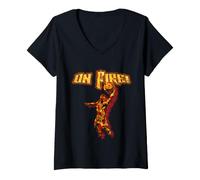 Women's On Fire! Basketball Player Dunking Fiery B-Ball Fans Players V-Neck T-Shirt