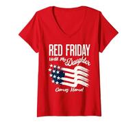 Women's On Friday We Wear Red Friday for My Daughter Deployment Gift V-Neck T-Shirt