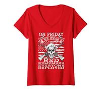 Womens On Friday We Wear Red Military Support Troops Patriotic USA V-Neck T-Shirt