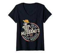 Womens On My Husband's Last Nerve Funny Love Saying Wife Husband V-Neck T-Shirt