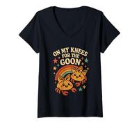 Womens On My Knees for The Goon Crab Rangoon Meme Dumb Gooning V-Neck T-Shirt