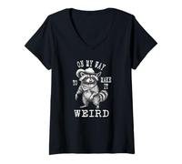 Womens On My Way To Make It Weird, Vintage Cowboy Funny Raccoon V-Neck T-Shirt