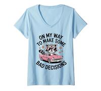 Women's On My Way to Make Some Bad Decisions Raccoon Driving Car V-Neck T-Shirt