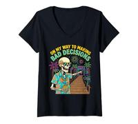 Women's On My Way to Making Bad Decisions Skeleton Summer Men V-Neck T-Shirt