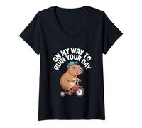 Womens On My Way to Ruin Your Day Funny Capybara Meme V-Neck T-Shirt