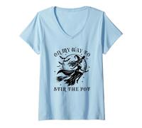 Womens On My Way to Stir The Pot Sexy Witch V-Neck T-Shirt