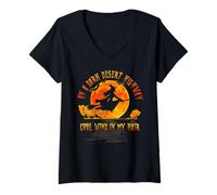 Womens On The Dark Desert Highway Witch Riding Broom Night Hippies V-Neck T-Shirt