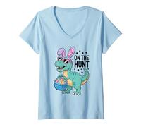 Women's On The Hunt Funny T Rex Easter Bunny Dinosaur Boys Kids V-Neck T-Shirt