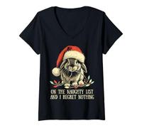Womens On The Naughty List And I Regret Nothing Rabbit Christmas V-Neck T-Shirt