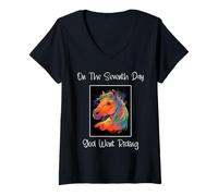 Women's On The Seventh Day God Went Riding ' Horse Riders ' Funny V-Neck T-Shirt